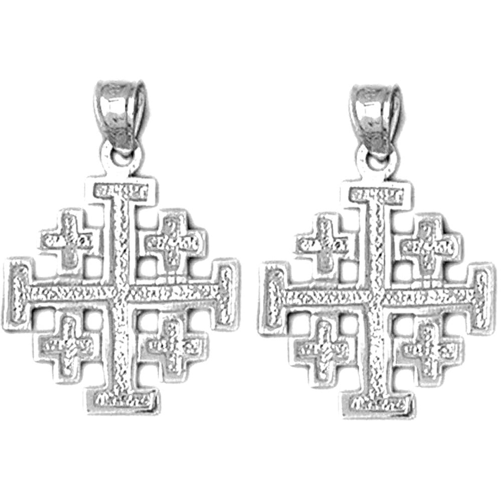 Sterling Silver 25mm Jerusalem Cross Earrings