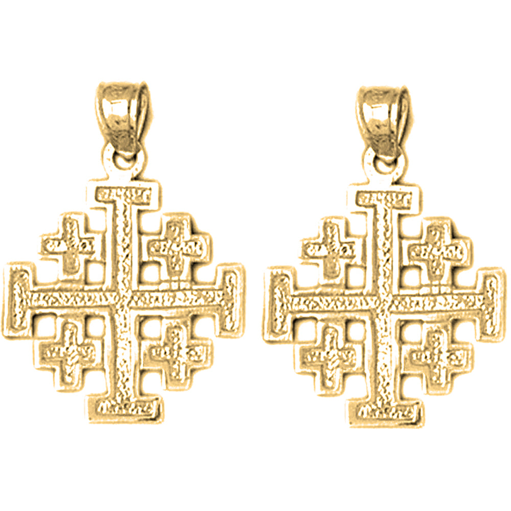 Yellow Gold-plated Silver 25mm Jerusalem Cross Earrings