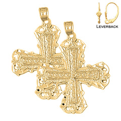 Sterling Silver 33mm Budded Cross Earrings (White or Yellow Gold Plated)