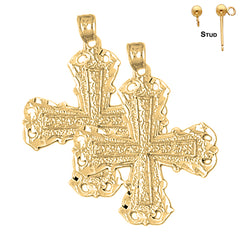 Pendientes de cruz con brotes de plata de ley de 33 mm (chapados en oro blanco o amarillo)