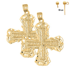 Sterling Silver 33mm Budded Cross Earrings (White or Yellow Gold Plated)