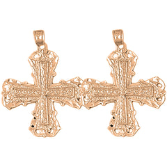 14K or 18K Gold 33mm Budded Cross Earrings