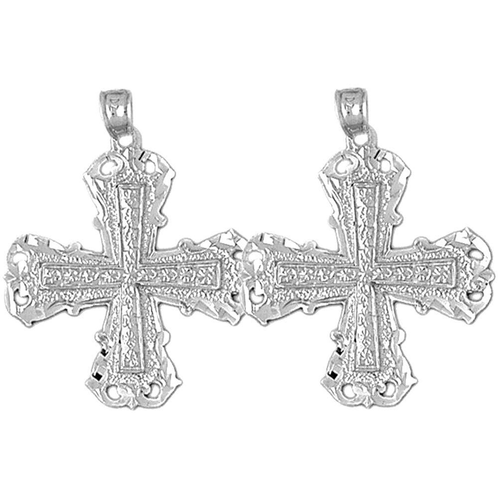 Sterling Silver 33mm Budded Cross Earrings