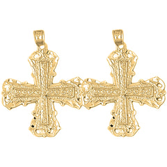 Yellow Gold-plated Silver 33mm Budded Cross Earrings