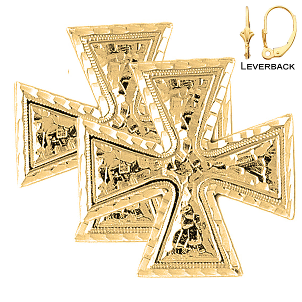 14K or 18K Gold Iron Cross Earrings