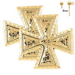 Sterling Silver 34mm Iron Cross Earrings (White or Yellow Gold Plated)