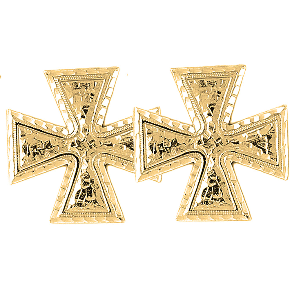 Yellow Gold-plated Silver 34mm Iron Cross Earrings
