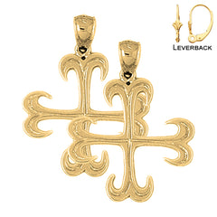 Sterling Silver 33mm Croix Ancree Cross Earrings (White or Yellow Gold Plated)