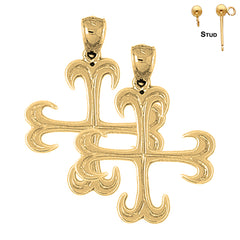 Pendientes de cruz Croix Ancree de plata de ley de 33 mm (chapados en oro blanco o amarillo)