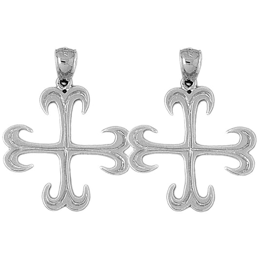 Sterling Silver 33mm Croix Ancree Cross Earrings