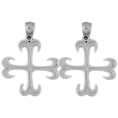 Sterling Silver 33mm Croix Ancree Cross Earrings
