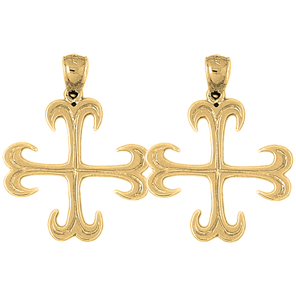 Yellow Gold-plated Silver 33mm Croix Ancree Cross Earrings