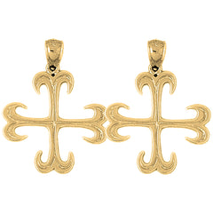 Yellow Gold-plated Silver 33mm Croix Ancree Cross Earrings