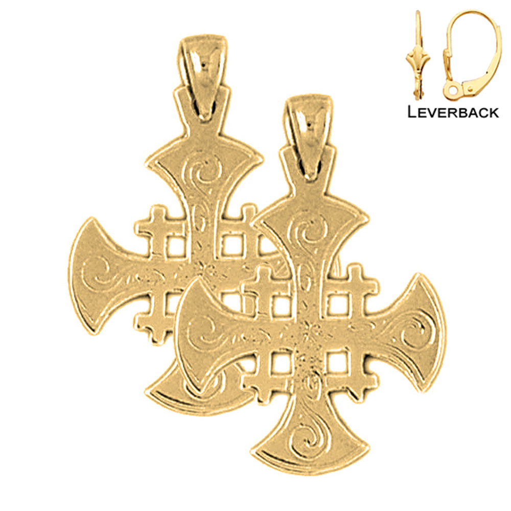 14K or 18K Gold Jerusalem Cross Earrings