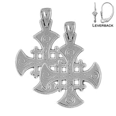Sterling Silver 29mm Jerusalem Cross Earrings (White or Yellow Gold Plated)