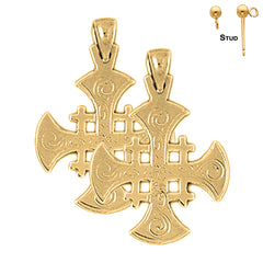 Pendientes de plata de ley con cruz de Jerusalén de 29 mm (chapados en oro blanco o amarillo)