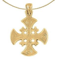 Colgante de cruz de Jerusalén de oro de 14 quilates o 18 quilates