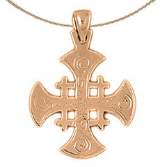 Colgante de cruz de Jerusalén de oro de 14 quilates o 18 quilates