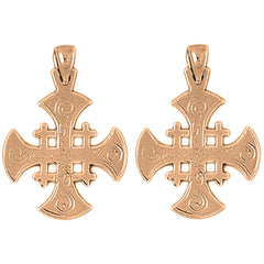 14K or 18K Gold 29mm Jerusalem Cross Earrings