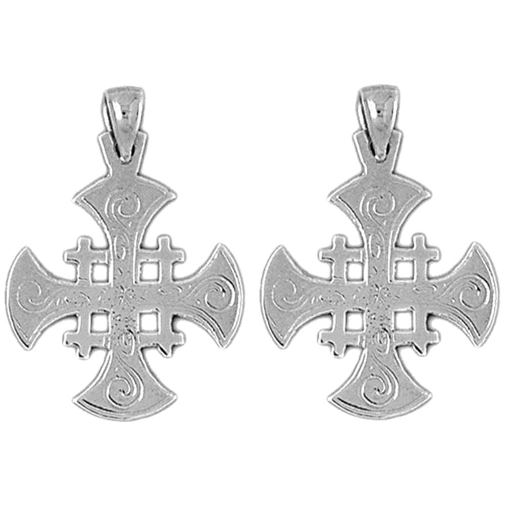 14K or 18K Gold 29mm Jerusalem Cross Earrings