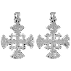 Sterling Silver 29mm Jerusalem Cross Earrings