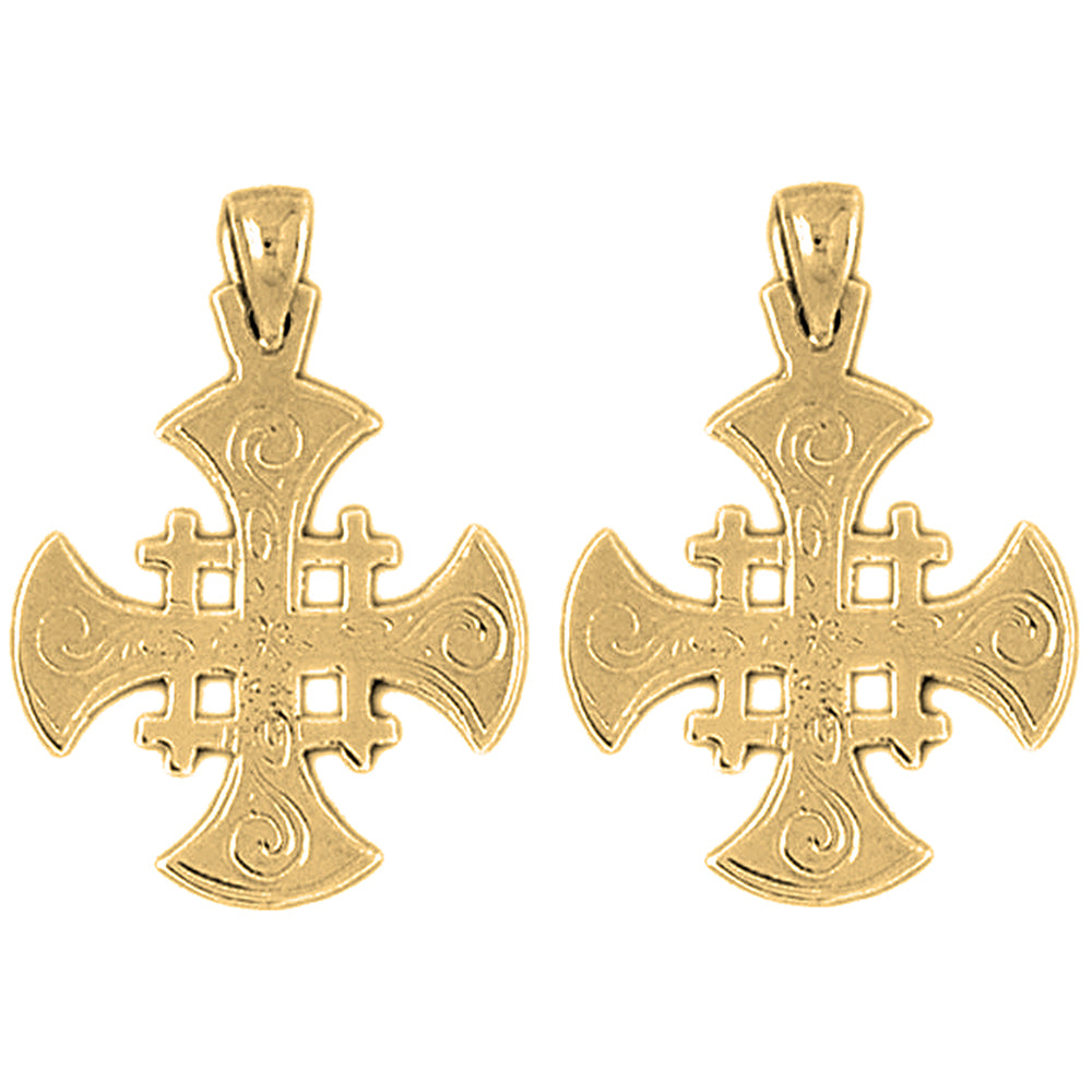 14K or 18K Gold 29mm Jerusalem Cross Earrings