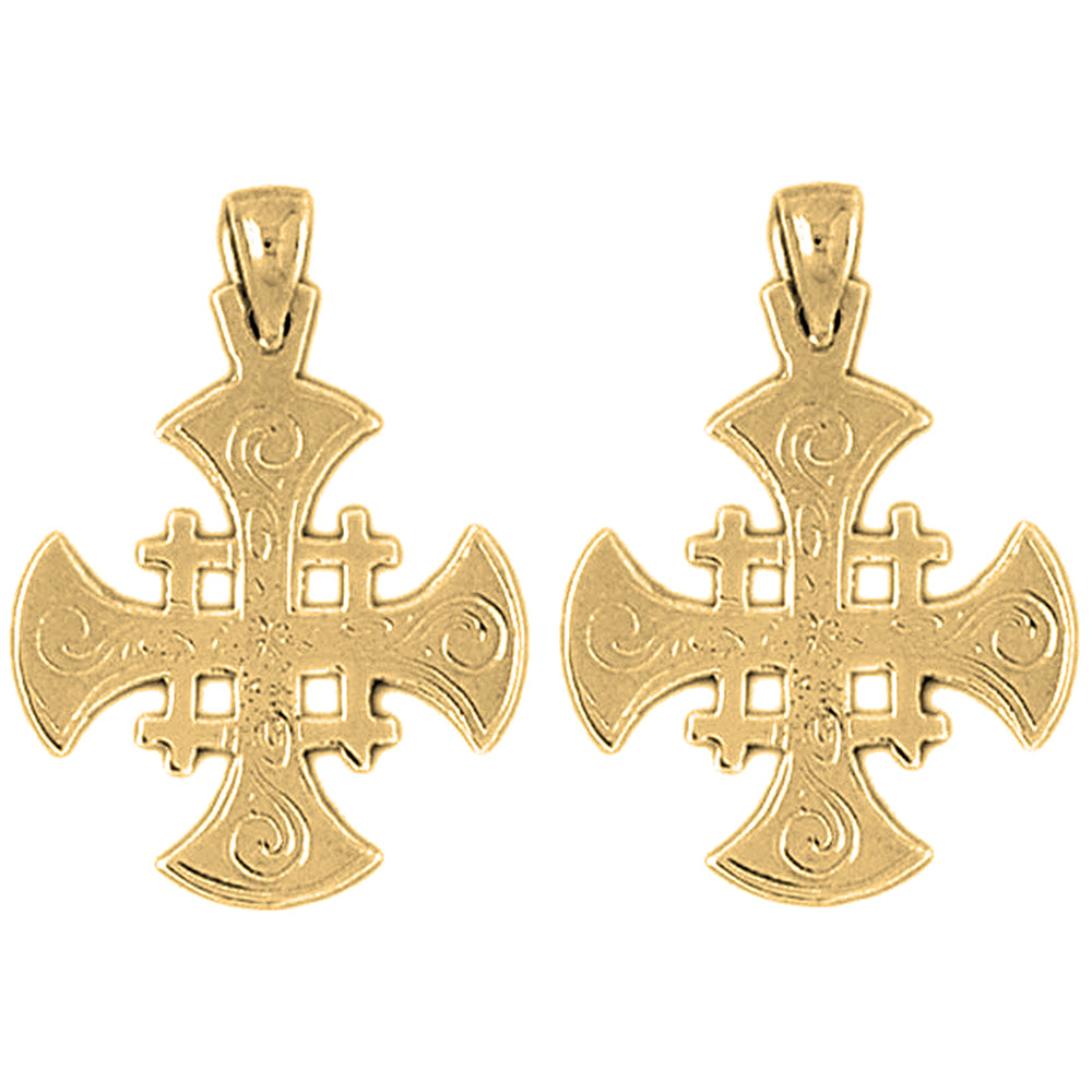 Yellow Gold-plated Silver 29mm Jerusalem Cross Earrings