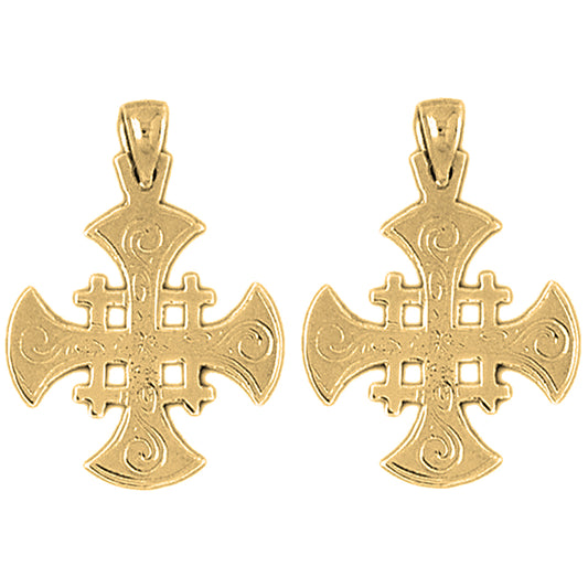 Yellow Gold-plated Silver 29mm Jerusalem Cross Earrings