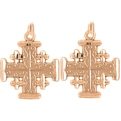 14K or 18K Gold 22mm Jerusalem Cross Earrings