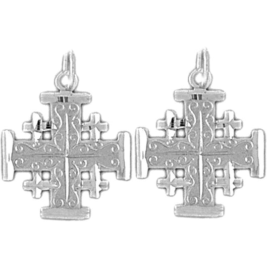 Sterling Silver 22mm Jerusalem Cross Earrings