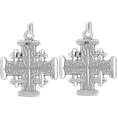 Sterling Silver 22mm Jerusalem Cross Earrings