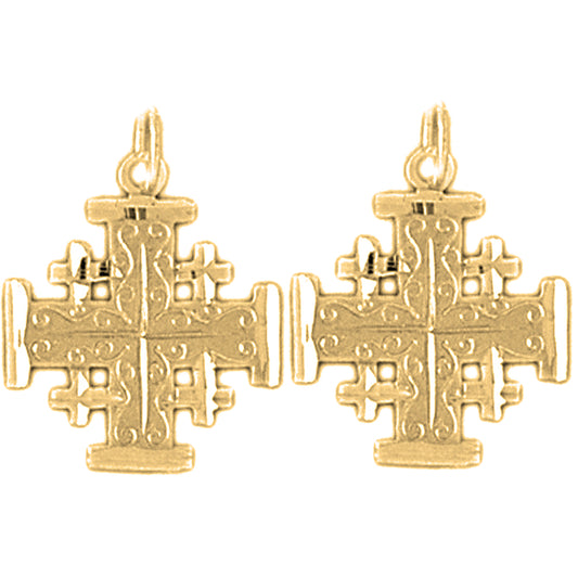 Yellow Gold-plated Silver 22mm Jerusalem Cross Earrings