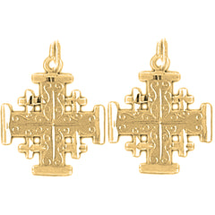 14K or 18K Gold 22mm Jerusalem Cross Earrings