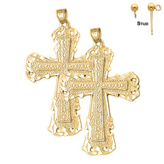 Sterling Silver 44mm Budded Cross Earrings (White or Yellow Gold Plated)