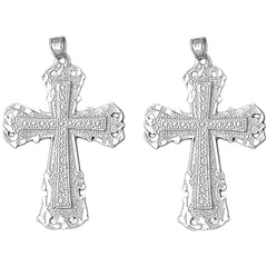 14K or 18K Gold 44mm Budded Cross Earrings