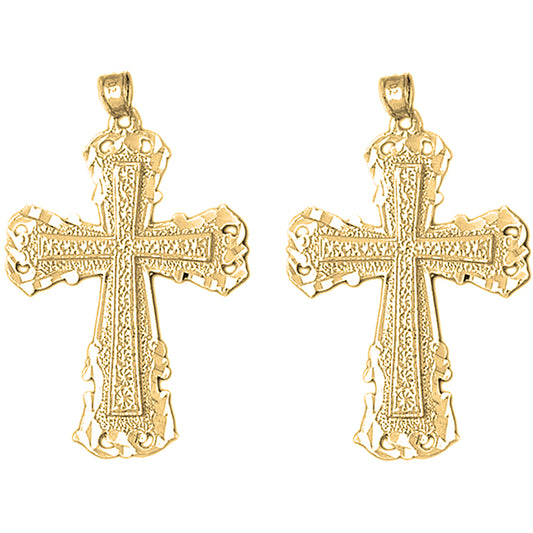 Yellow Gold-plated Silver 44mm Budded Cross Earrings