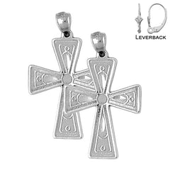 Sterling Silver 33mm Teutonic Cross Earrings (White or Yellow Gold Plated)