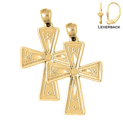 Sterling Silver 33mm Teutonic Cross Earrings (White or Yellow Gold Plated)