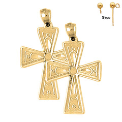 Sterling Silver 33mm Teutonic Cross Earrings (White or Yellow Gold Plated)