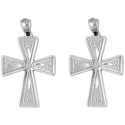 Sterling Silver 33mm Teutonic Cross Earrings