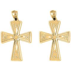 Yellow Gold-plated Silver 33mm Teutonic Cross Earrings