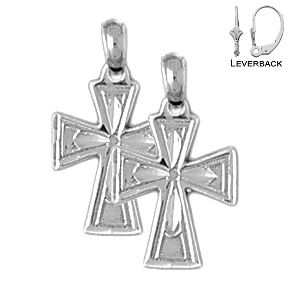 Sterling Silver 21mm Teutonic Cross Earrings (White or Yellow Gold Plated)