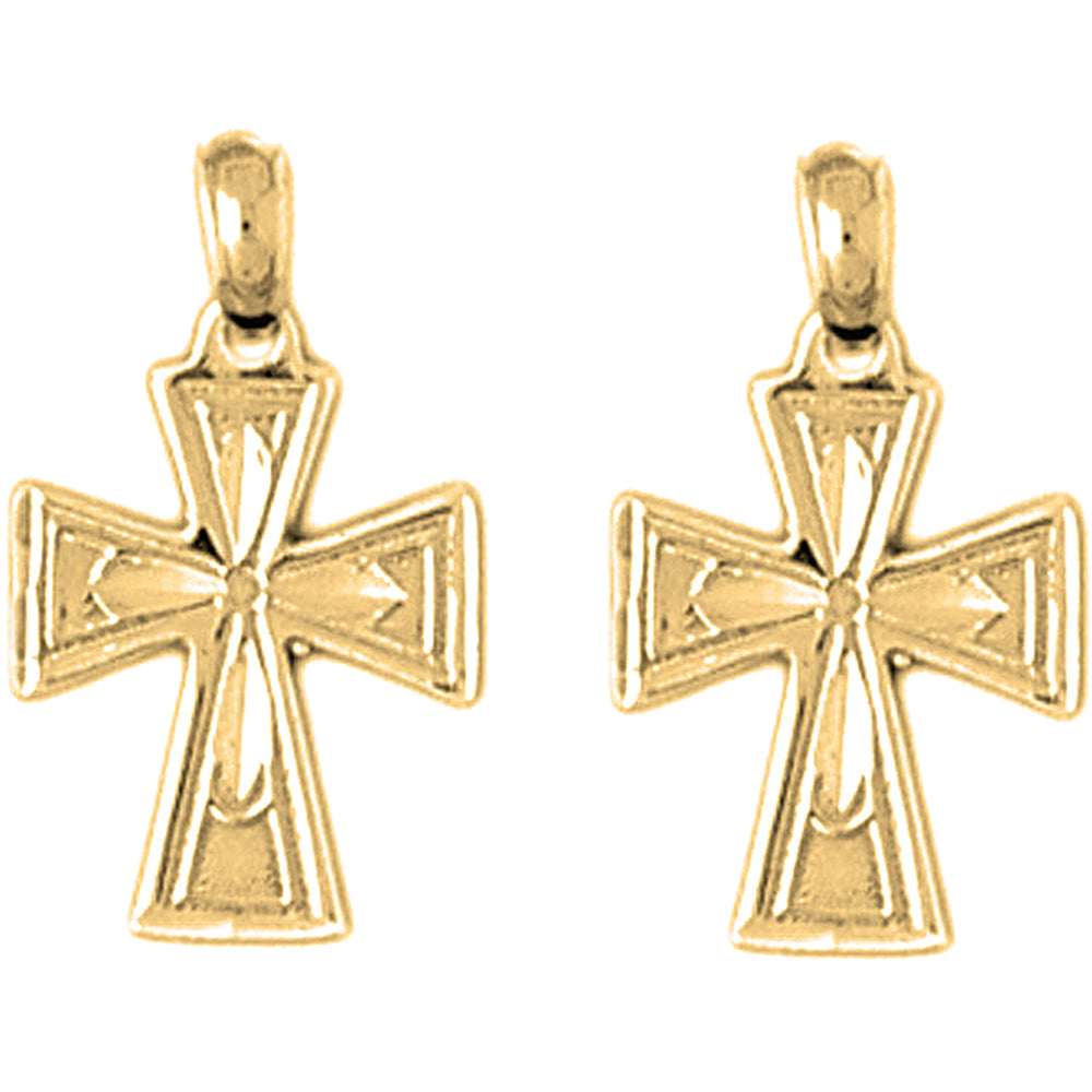 14K or 18K Gold 21mm Teutonic Cross Earrings