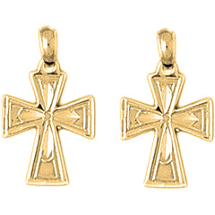 14K or 18K Gold 21mm Teutonic Cross Earrings