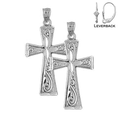 Sterling Silver 33mm Teutonic Cross Earrings (White or Yellow Gold Plated)