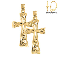 Sterling Silver 33mm Teutonic Cross Earrings (White or Yellow Gold Plated)