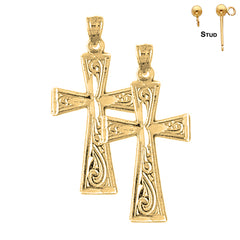 Sterling Silver 33mm Teutonic Cross Earrings (White or Yellow Gold Plated)