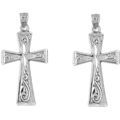 Sterling Silver 33mm Teutonic Cross Earrings