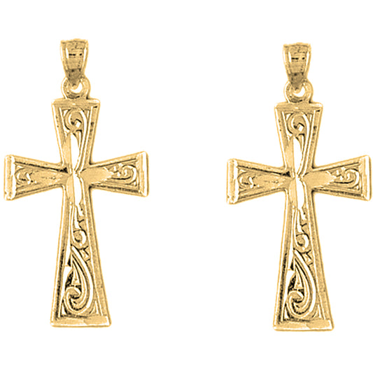 Yellow Gold-plated Silver 33mm Teutonic Cross Earrings