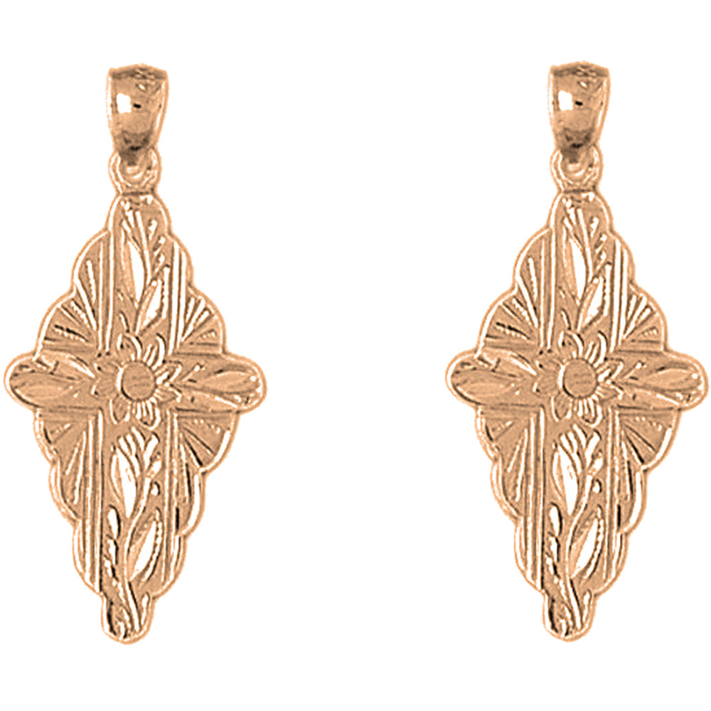 14K or 18K Gold 30mm Glory Cross Earrings